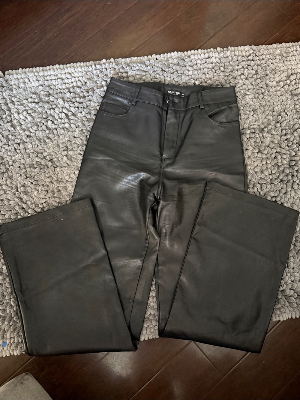 Nasty galBlack Faux Leather Wide-Leg Jeans